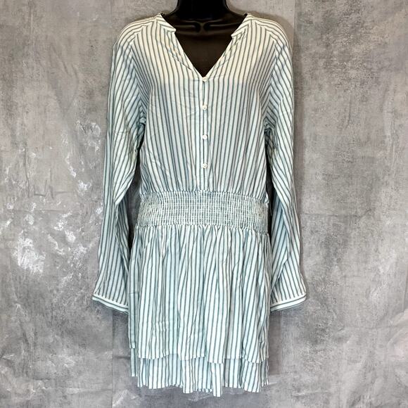 TART Collections Women's Green Stripe Sheila Smocked Waist Long Sleeve V-Neck - Picture 3 of 12